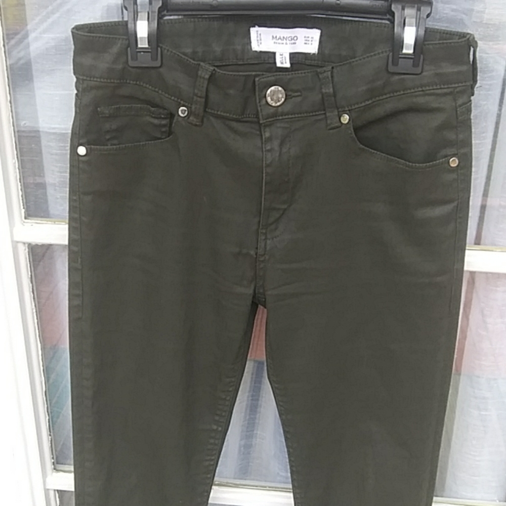 MNG Mango Belle waxed skinny jeans - Dark Olive Green color - Women's size 4
